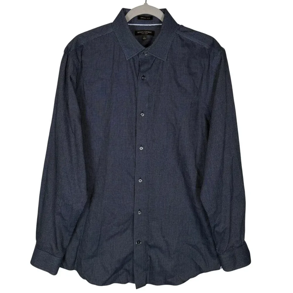 Banana Republic Shirt Men L Blue Small Dot Grant Fit Long‎ Sleeve Button-Up